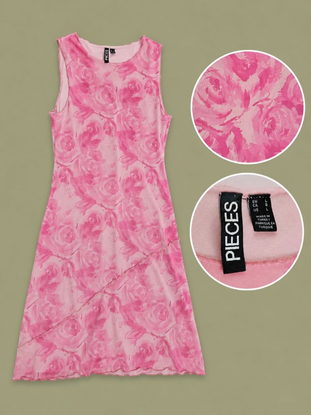 Mesh Stretch Pink Floral Rose Mini Dress